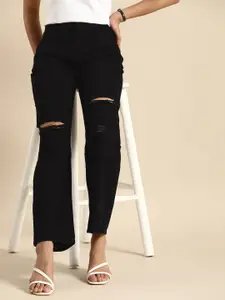 all about you Women Cotton Relaxed Fit High-Rise Low Distress Jeans