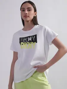 DKNY Typography Printed Round Neck Cotton T-shirt