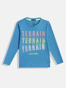 Indian Terrain Boys Brand Logo Print Knitted Pure Cotton T-shirt