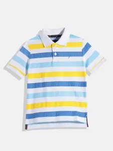 Indian Terrain Boys Striped Pure Cotton Polo Collar T-shirt