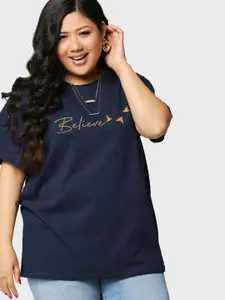Bewakoof Plus Bewakoof Women Minimal Believe Graphic Printed Plus Size Boyfriend T-shirt