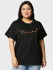 Bewakoof Plus Bewakoof Women Minimal Believe Graphic Printed Plus Size Relaxed Fit T-Shirt