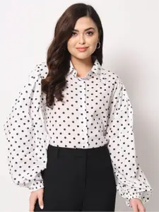 Trend Arrest Contemporary Polka Dots Printed Puff Sleeves Casual Shirt