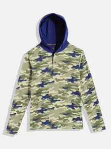 Indian Terrain Boys Camouflage Printed Hooded Pure Cotton T-shirt