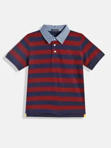 Indian Terrain Boys Striped Polo Collar Pure Cotton T-shirt