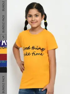 IndiWeaves Girls Pack of 3 Printed Pure Cotton T-shirts