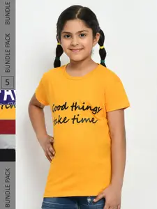 IndiWeaves Girls Pack of 3 Printed Pure Cotton T-shirts