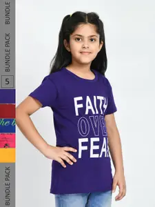 IndiWeaves Girls Pack Of 3 Printed Pure Cotton T-Shirts