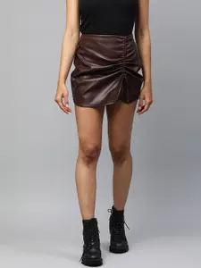 London Rag Women Faux Leather Ruched Mini Skirt