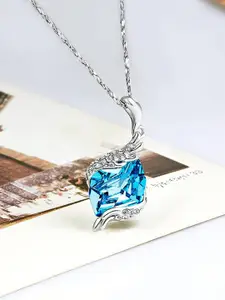 Yellow Chimes Crystals from Swarovski Collection Silver-Toned & Blue Pendant with Chain