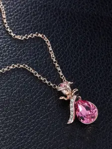 Yellow Chimes Crystals from Swarovski Collection Copper-Toned & Pink Rose Pendant with Chain
