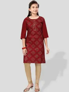 BAESD Girls Ethnic Motifs Printed Gotta Patti Straight Cotton Kurta