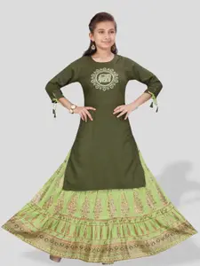 BAESD Girls Ethnic Motifs Thread Work Pure Cotton Kurta With Skirt