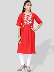BAESD Girls Ethnic Motifs Yoke Design Thread Work Cotton A-Line Kurta