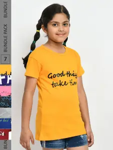 IndiWeaves Girls Pack Of 5 Printed Pure Cotton T-shirt