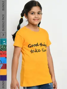 IndiWeaves Girls Pack Of 5 Printed Pure Cotton T-Shirts
