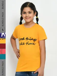 IndiWeaves Girls Pack of 4 Printed Pure Cotton T-shirts