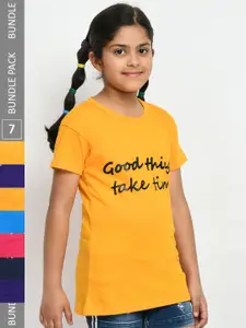 IndiWeaves Girls Pack of 5 Printed Pure Cotton T-shirts