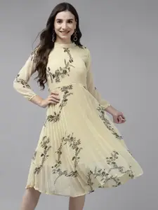 BAESD Floral Printed Georgette A-Line Midi Dress