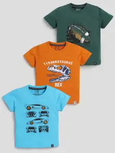 Ginie Boys Pack Of 3 Graphic Printed Pure Cotton Casual T-Shirts