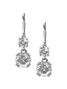 Yellow Chimes Crystals from Swarovski Collection White & Steel-Toned Rhodium-Plated Drop Earrings