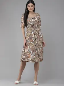 BAESD Ethnic Motifs Print Georgette A-line Dress