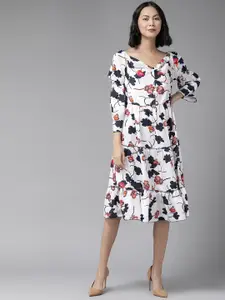 BAESD Floral Printed Tiered Cotton A-Line Dress