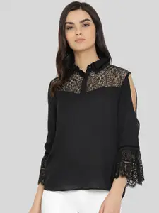 Moda Elementi Cold-Shoulder Sleeves Cotton Lace Shirt Style Top
