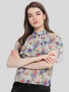 Moda Elementi Floral Printed Cold-Shoulder Shirt Style Top