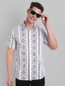 Majestic Man Geometric Printed Smart Slim Fit Cotton Casual Shirt