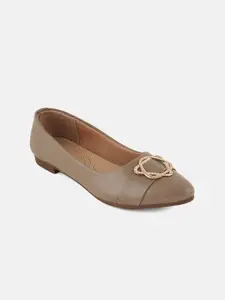 DressBerry Women Brown & Gold Toned Embellished Pointed Toe Ballerinas