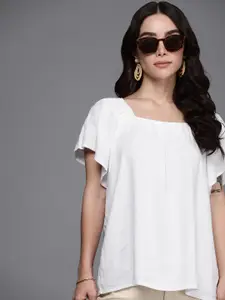 NEXT Self Design Square Neck Flutter Sleeves Casual Top