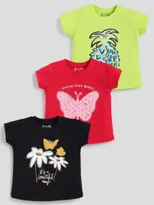 Ginie Girls Pack Of 3 Graphic Printed Cotton T-shirt
