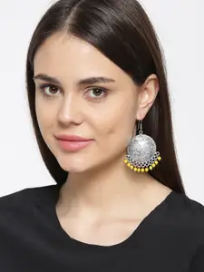 Priyaasi Yellow Oxidised Silver-Plated Circular Drop Earrings