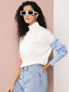 Harvard Colourblocked Turtle Neck Drop-Shoulder Sleeves Acrylic Pullover