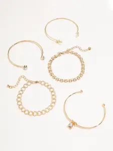 Shining Diva Fashion 5Pcs Gold-Plated Crystals Link Bracelet