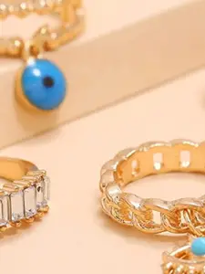 VIEN Set Of 4 Gold-Plated CZ-Studded Evil Eye Rings