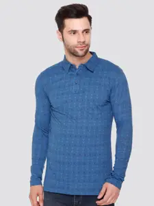 LEAD & RIDE Geometric Self Design Polo Collar Pocket Cotton T-shirt