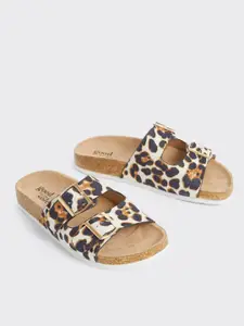 DOROTHY PERKINS Women Leopard Print Wide Fit Open Toe Flats with Buckle Detail