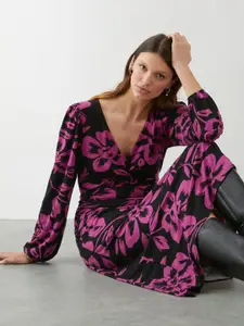 DOROTHY PERKINS Floral Print Puff Sleeve A-Line Midi Dress