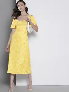 DOROTHY PERKINS Yellow Floral Print Puff Sleeve A-Line Maxi Dress