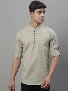 Majestic Man Solid Mandarin Collar Pure Cotton Short Kurta