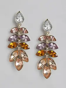 Forever New Gold-Plated Crystal Studded Leaf Shaped Drop Earrings