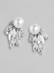 Forever New Silver-Plated Crystal Studded Diamond Shaped Studs Earrings