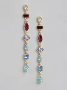 Forever New Gold-Plated Crystal Studded Geometric Drop Earrings