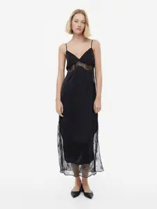 H&M Lace-Detail Satin Slip Dress