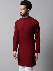 Jompers Embroidered Mandarin Collar Cotton Kurta