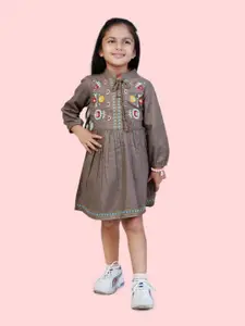 Bella Moda Girls Floral Embroidered Pure Cotton A-Line Dress