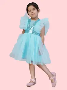 Bella Moda Sequinned Flutter Sleeve Satin Empire Dress