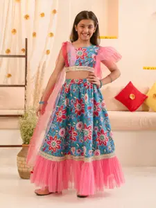 pspeaches Girls Printed Ready to Wear Lehenga & Blouse With Dupatta